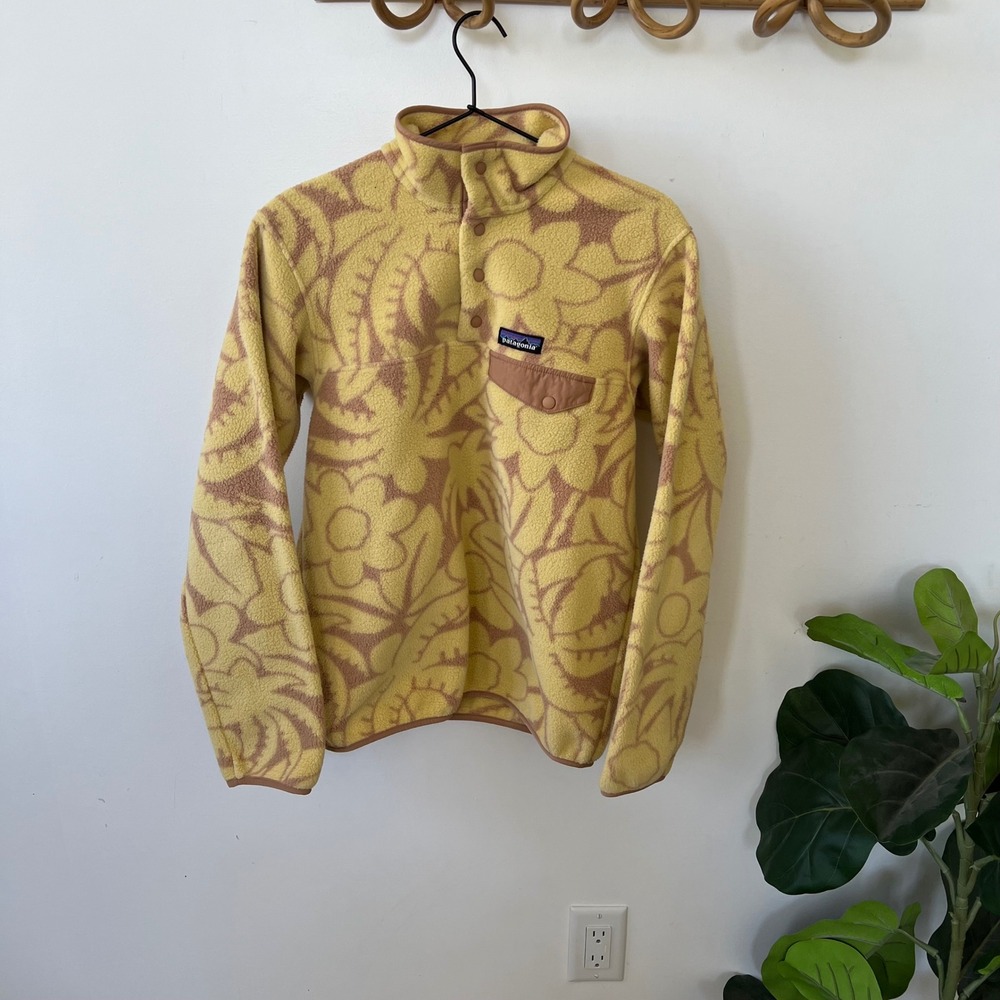 Patagonia Synchilla Snap-T Fleece Pullover XS Yellow Tan Floral Print 25455